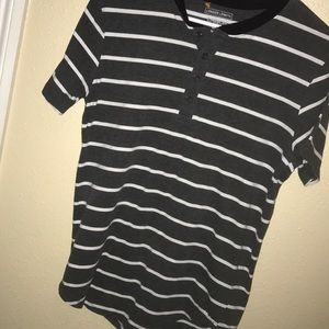 short sleeve quarter button up with stripes